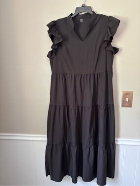 SHEIN Black Ruffle Sleeve Tiered Maxi Dress